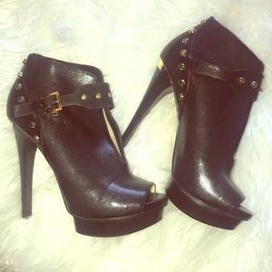 Black Leather Peep Toe Shoe Boots